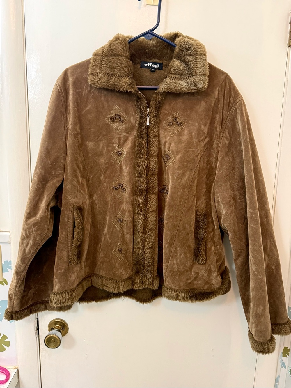 Vintage Effeci Woman Faux Suede & Trimmed Zip Jacket